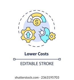 Icono de costos más bajos editable en 2D que representa operaciones de IA, vector aislado, ilustración de línea delgada multicolor.