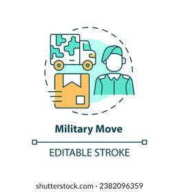 2D editable military move icon representing moving service, simple isolated vector, multicolor thin line illustration.