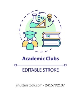 2D editable multicolor academic clubs icon, simple isolated vector, thin line illustration representing extracurricular activities.
