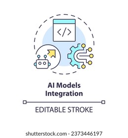 2D editable multicolor AI models integration icon, simple isolated vector, AI engineer thin line illustration.
