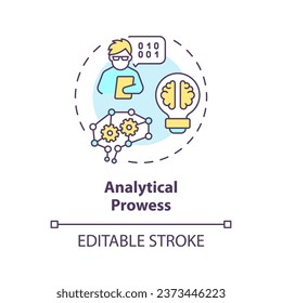 2D editable multicolor analytical prowess icon, simple isolated vector, AI engineer thin line illustration.