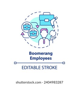 2D editable multicolor boomerang employees icon, simple isolated vector, thin line illustration representing workplace trends.