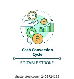 2D editable multicolor cash conversion cycle icon, simple isolated vector, thin line illustration representing cash flow management.