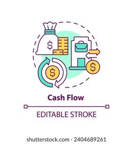 2D editable multicolor cash flow icon, simple isolated vector, thin line illustration representing cash flow management.
