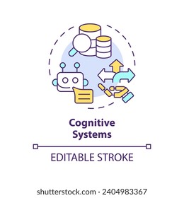 2D editable multicolor cognitive systems icon, simple isolated vector, thin line illustration representing cognitive computing.