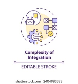 2D editable multicolor complexity of integration icon, simple isolated vector, thin line illustration representing cognitive computing.