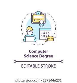 2D editable multicolor computer science degree icon, simple isolated vector, AI engineer thin line illustration.