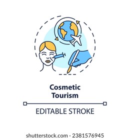 2D editable multicolor cosmetic tourism icon, simple isolated vector, medical tourism thin line illustration.