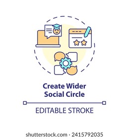 2D editable multicolor create wider social circle icon, simple isolated vector, thin line illustration representing extracurricular activities.