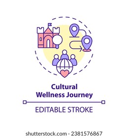 2D editable multicolor cultural wellness journey icon, simple isolated vector, medical tourism thin line illustration.