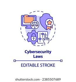 2D editable multicolor cybersecurity laws icon, simple isolated vector, cyber law thin line illustration.