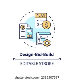 2D editable multicolor design bid build icon, simple isolated vector, construction cost thin line illustration.