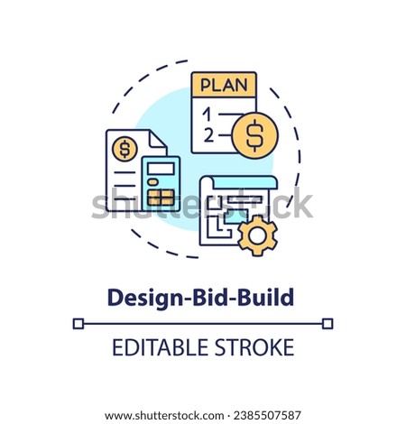 2D editable multicolor design bid build icon, simple isolated vector, construction cost thin line illustration.