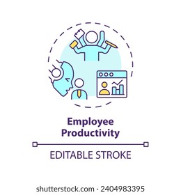 2D editable multicolor employee productivity icon, simple isolated vector, thin line illustration representing cognitive computing.