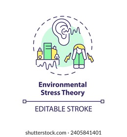 2D editable multicolor environmental stress theory icon, simple isolated vector, thin line illustration representing environmental psychology.