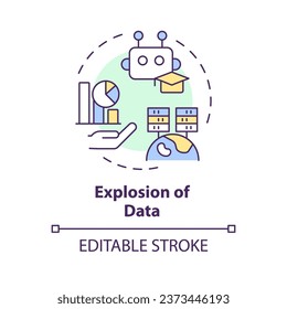 2D editable multicolor explosion of data icon, simple isolated vector, AI engineer thin line illustration.