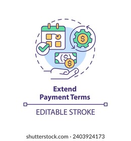 2D bearbeitbare mehrfarbige Verlängerung Zahlungsbedingungen Symbol, einfache einzelne Vektorgrafik, dünne Linie Abbildung, die Cashflow Management.