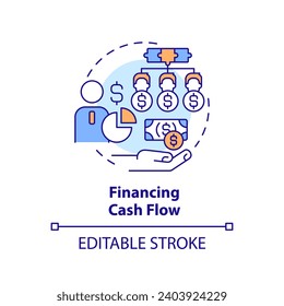 2D editable multicolor financing cash flow icon, simple isolated vector, thin line illustration representing cash flow management.