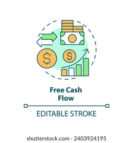 2D editable multicolor free cash flow icon, simple isolated vector, thin line illustration representing cash flow management.