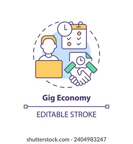 2D editable multicolor gig economy icon, simple isolated vector, thin line illustration representing workplace trends.