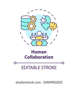 2D editable multicolor human collaboration icon, simple isolated vector, thin line illustration representing cognitive computing.