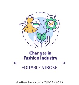 2D editable multicolor icon changes in fashion industry concept, simple isolated vector, sustainable fashion thin line illustration.