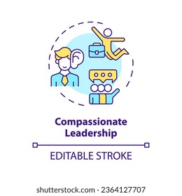 2D editable multicolor icon compassionate leadership concept, isolated vector, mindful entrepreneurship thin line illustration.