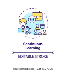 2D editable multicolor icon continuous learning concept, isolated vector, mindful entrepreneurship thin line illustration.