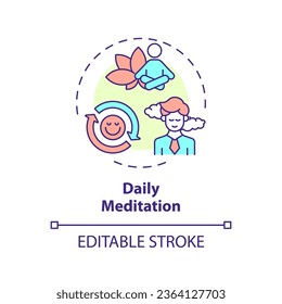 2D editable multicolor icon daily meditation concept, isolated vector, mindful entrepreneurship thin line illustration.