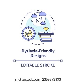 2D editable multicolor icon dyslexia friendly designs concept, simple isolated vector, dyslexia thin line illustration.
