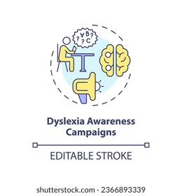2D editable multicolor icon dyslexia awareness campaigns concept, simple isolated vector, dyslexia thin line illustration.