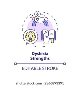 2D editable multicolor icon dyslexia strengths concept, simple isolated vector, dyslexia thin line illustration.