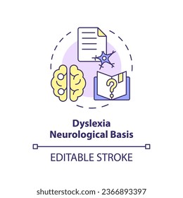 2D editable multicolor icon dyslexia neurological basis concept, simple isolated vector, dyslexia thin line illustration.