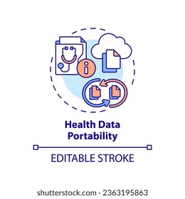 2D editable multicolor icon health data portability concept, isolated vector, health interoperability resources thin line illustration.