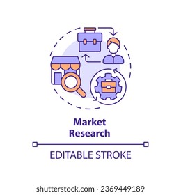 2D editable multicolor icon market research concept, simple isolated vector, C2C thin line illustration.