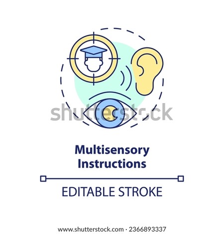 2D editable multicolor icon multisensory instructions concept, simple isolated vector, dyslexia thin line illustration.