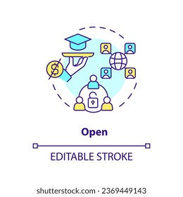 2D editable multicolor icon open concept, simple isolated vector, MOOC thin line illustration.