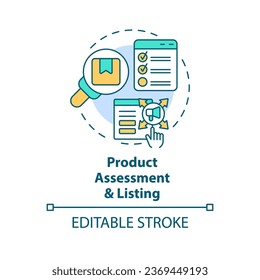 2D editable multicolor icon product assessment and listing concept, simple isolated vector, C2C thin line illustration.