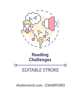 2D editable multicolor icon reading challenges concept, simple isolated vector, dyslexia thin line illustration.