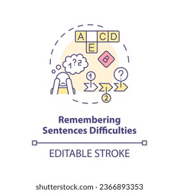2D editable multicolor icon remembering sentence difficulties concept, simple isolated vector, dyslexia thin line illustration.