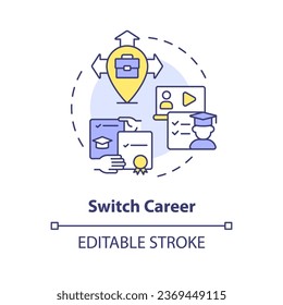 2D editable multicolor icon switch career concept, simple isolated vector, MOOC thin line illustration.