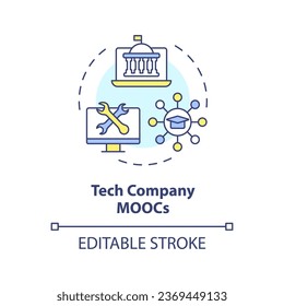 2D editable multicolor icon tech company MOOCs concept, simple isolated vector, MOOC thin line illustration.