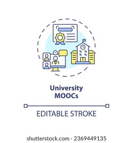 2D editable multicolor icon university MOOCs concept, simple isolated vector, MOOC thin line illustration.