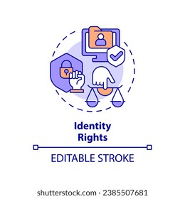 Icono de derechos de identidad 2D editable multicolor, vector aislado simple, ilustración de línea delgada de la ley cibernética.