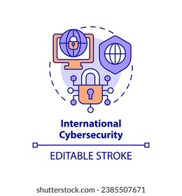 2D bearbeitbare mehrfarbige internationale Cybersicherheit Symbol, einfache einzelne Vektorgrafik, Cybergesetz dünne Linie Illustration.