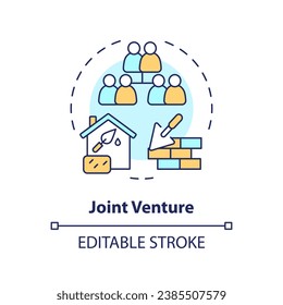 2D editable multicolor joint venture icon, simple isolated vector, construction cost thin line illustration.