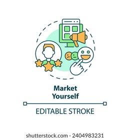 2D bearbeitbare Multifarben Markt selbst Ikone, einfache einzelne Vektorgrafik, dünne Illustration, die Arbeitstrends darstellt.