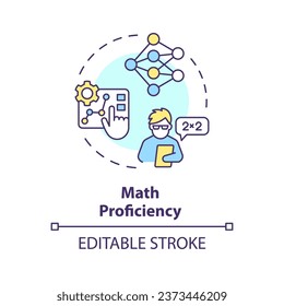 2D editable multicolor math proficiency icon, simple isolated vector, AI engineer thin line illustration.