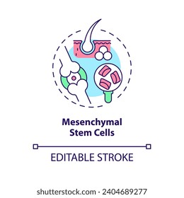 2D editable multicolor mesenchymal stem cells icon, simple isolated vector, thin line illustration representing cell therapy.