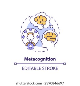 2D editable multicolor metacognition icon, simple isolated vector, learning theories thin line illustration.